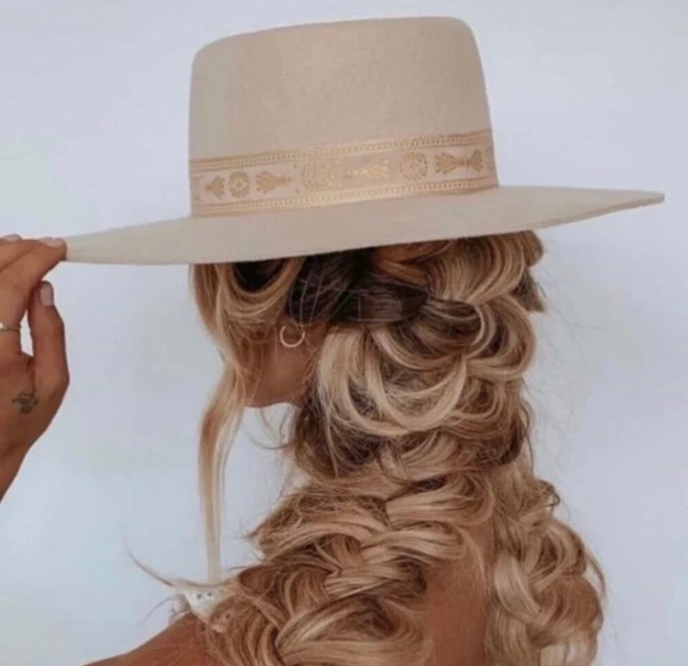New Lack Of Color Juno Boater Hat Cream Australian Wool Small Gold Band Felt